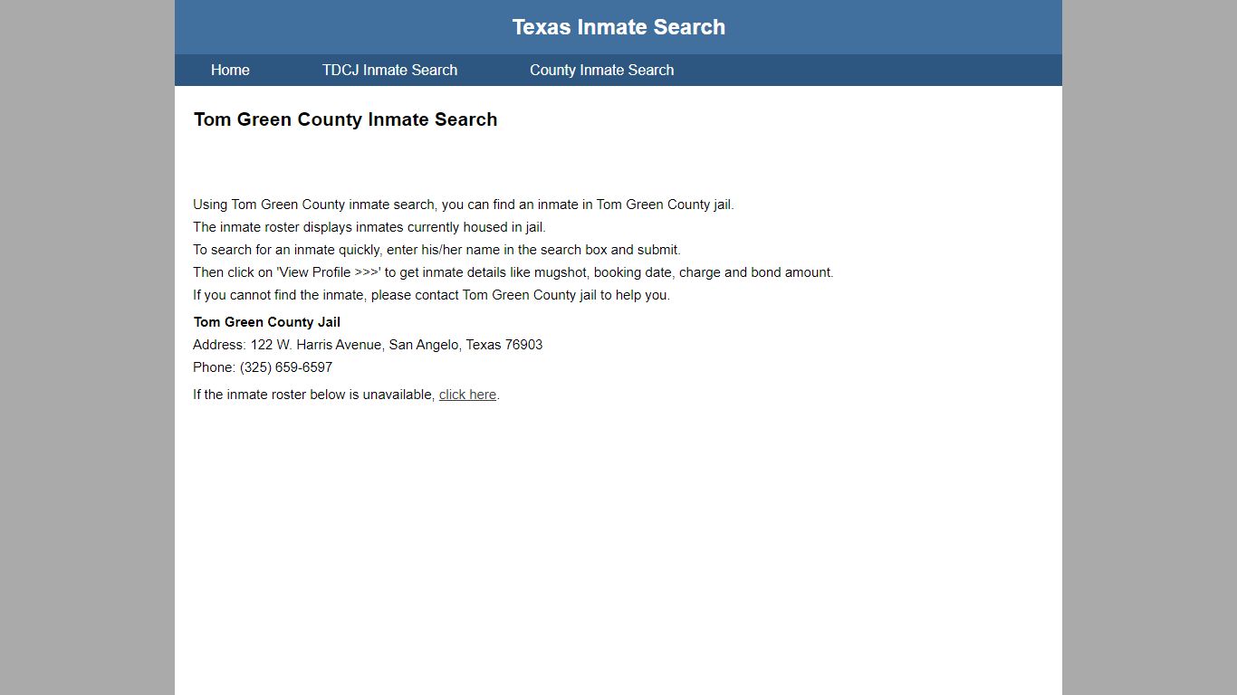 Tom Green County Jail Inmate Search